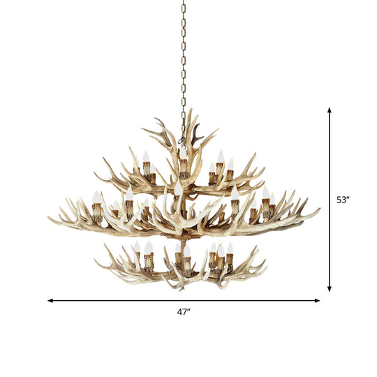 Resin Light Brown Hanging Chandelier Deer Antler 8/12/24 Bulbs Traditional Pendant Light Fixture for Dining Room