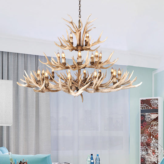 Resin Light Brown Hanging Chandelier Deer Antler 8/12/24 Bulbs Traditional Pendant Light Fixture for Dining Room