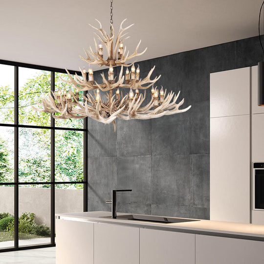 Resin Light Brown Hanging Chandelier Deer Antler 8/12/24 Bulbs Traditional Pendant Light Fixture for Dining Room