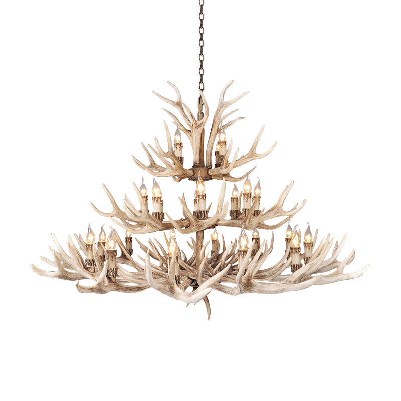 Resin Light Brown Hanging Chandelier Deer Antler 8/12/24 Bulbs Traditional Pendant Light Fixture for Dining Room