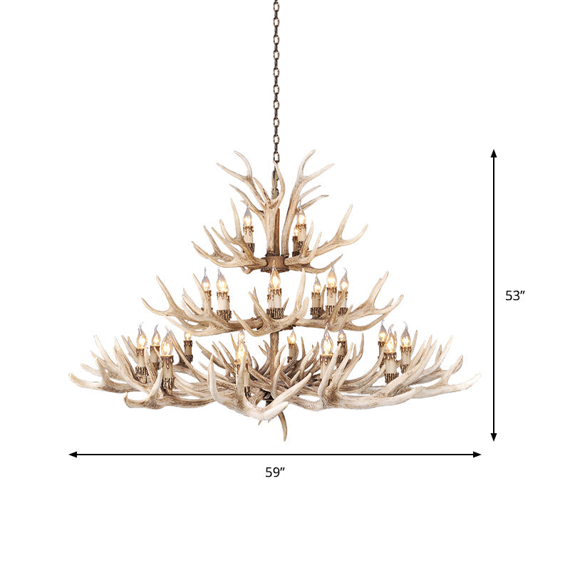 Resin Light Brown Hanging Chandelier Deer Antler 8/12/24 Bulbs Traditional Pendant Light Fixture for Dining Room