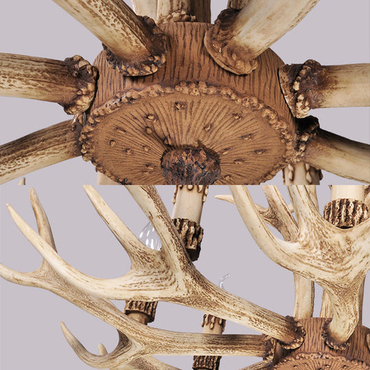 Resin Light Brown Hanging Chandelier Deer Antler 8/12/24 Bulbs Traditional Pendant Light Fixture for Dining Room