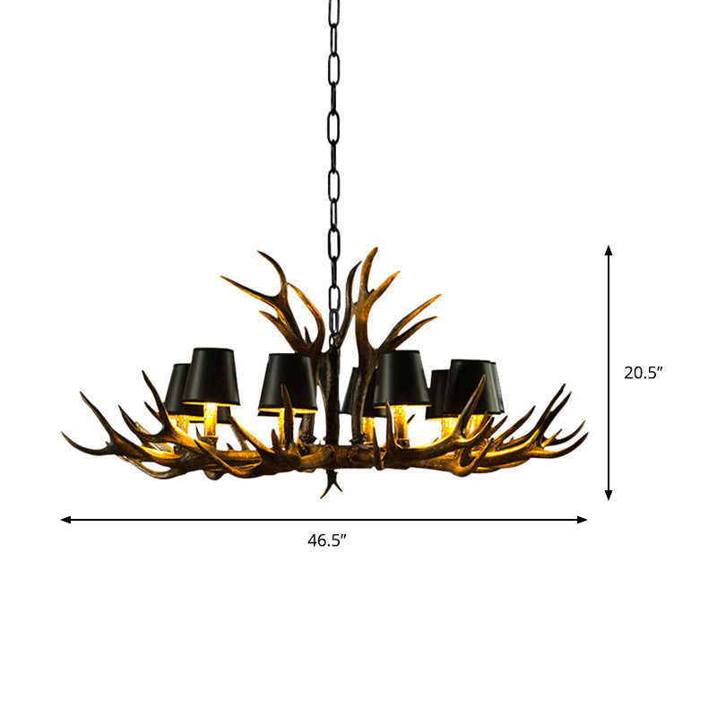6/8/10-Bulb Resin Suspension Light Rustic Black Tapered Living Room Chandelier Lighting with Antler