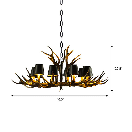 6/8/10-Bulb Resin Suspension Light Rustic Black Tapered Living Room Chandelier Lighting with Antler