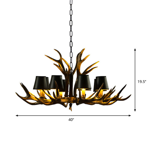 6/8/10-Bulb Resin Suspension Light Rustic Black Tapered Living Room Chandelier Lighting with Antler
