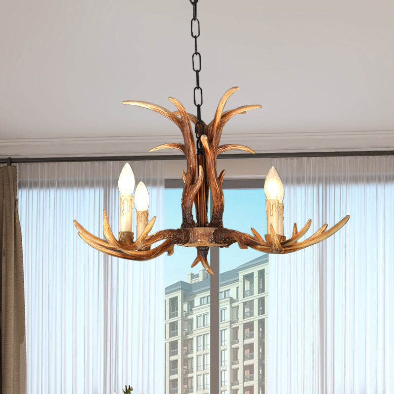 Faux Antler Bedroom Drop Lamp Traditional Resin 4/6/8 Bulbs Brown Chandelier Pendant Light