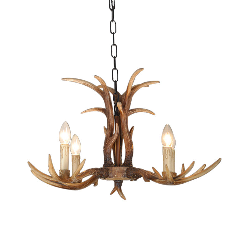 Faux Antler Bedroom Drop Lamp Traditional Resin 4/6/8 Bulbs Brown Chandelier Pendant Light