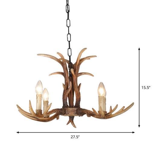 Faux Antler Bedroom Drop Lamp Traditional Resin 4/6/8 Bulbs Brown Chandelier Pendant Light