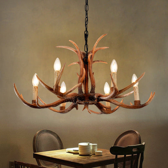 Faux Antler Bedroom Drop Lamp Traditional Resin 4/6/8 Bulbs Brown Chandelier Pendant Light