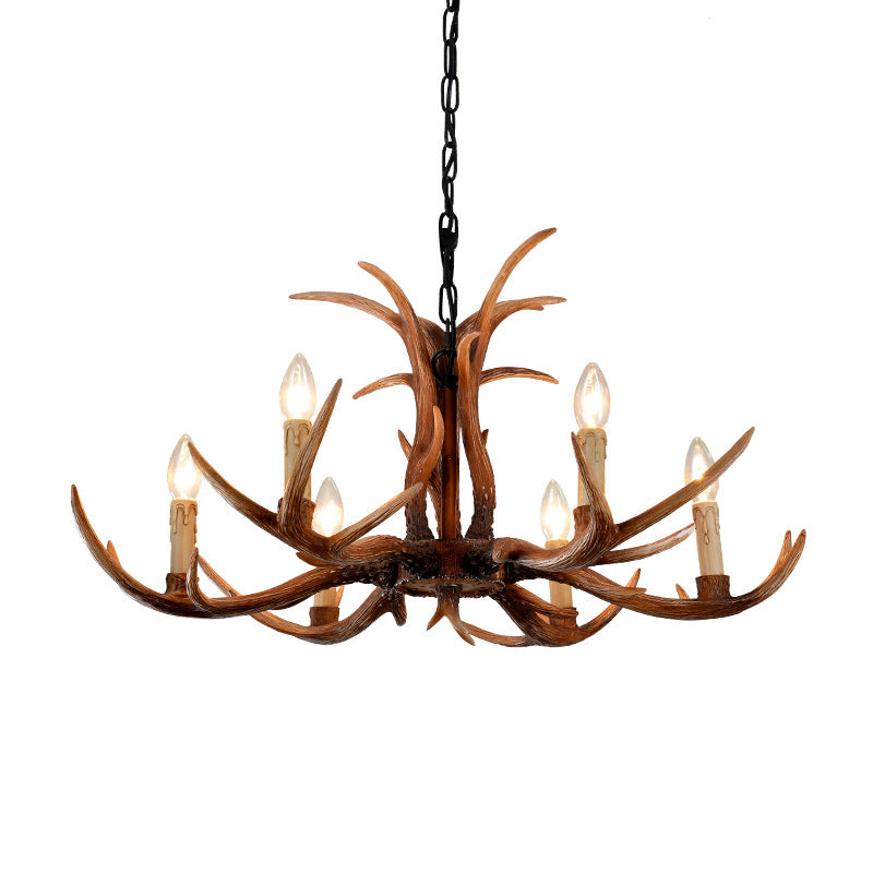 Faux Antler Bedroom Drop Lamp Traditional Resin 4/6/8 Bulbs Brown Chandelier Pendant Light