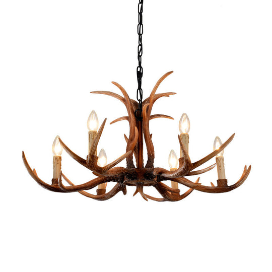 Faux Antler Bedroom Drop Lamp Traditional Resin 4/6/8 Bulbs Brown Chandelier Pendant Light