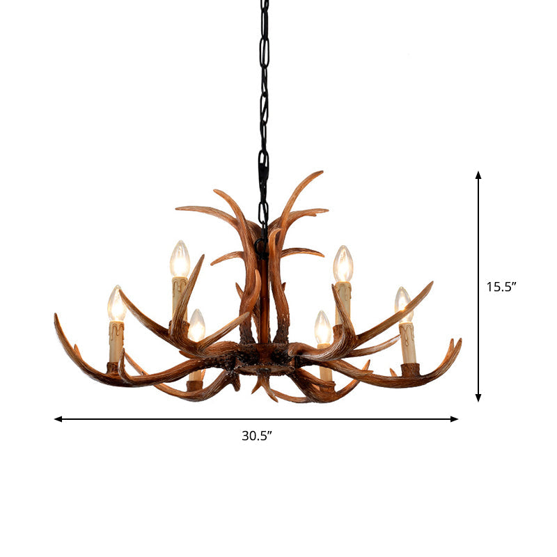Faux Antler Bedroom Drop Lamp Traditional Resin 4/6/8 Bulbs Brown Chandelier Pendant Light