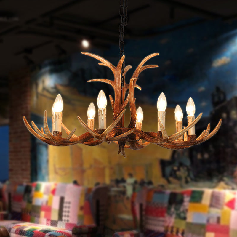 Faux Antler Bedroom Drop Lamp Traditional Resin 4/6/8 Bulbs Brown Chandelier Pendant Light