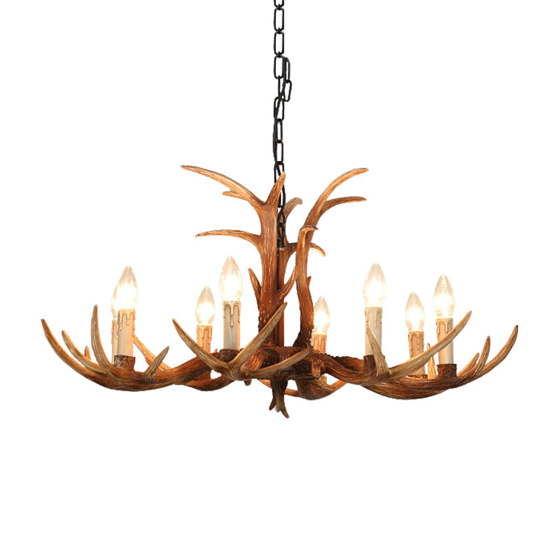Faux Antler Bedroom Drop Lamp Traditional Resin 4/6/8 Bulbs Brown Chandelier Pendant Light