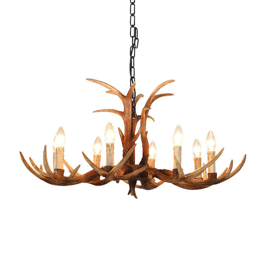 Faux Antler Bedroom Drop Lamp Traditional Resin 4/6/8 Bulbs Brown Chandelier Pendant Light