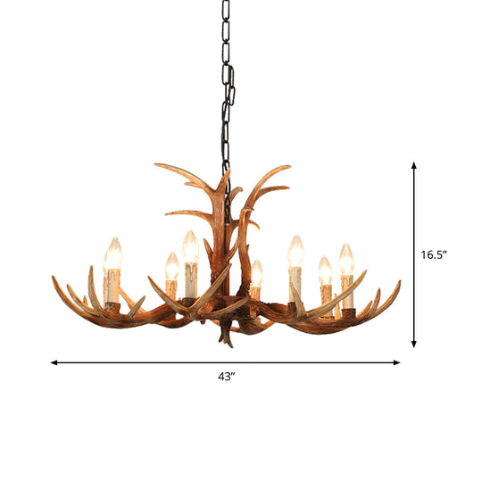 Faux Antler Bedroom Drop Lamp Traditional Resin 4/6/8 Bulbs Brown Chandelier Pendant Light