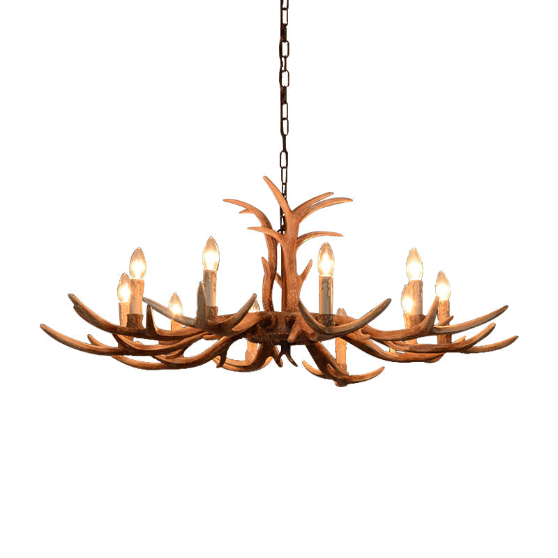 Faux Antler Bedroom Drop Lamp Traditional Resin 4/6/8 Bulbs Brown Chandelier Pendant Light