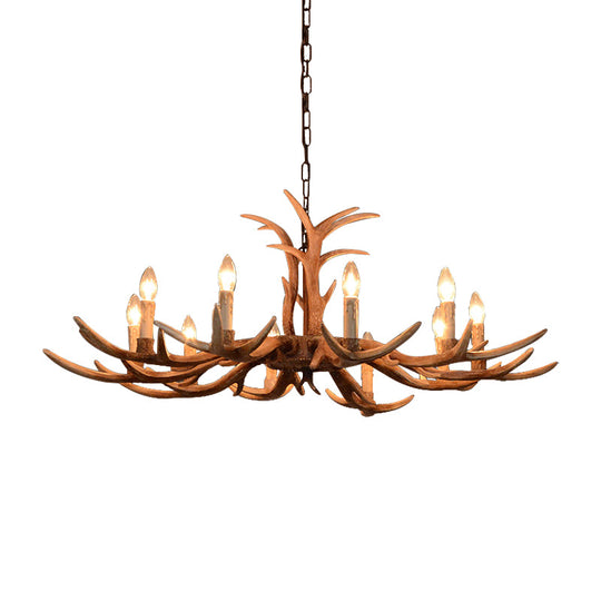 Faux Antler Bedroom Drop Lamp Traditional Resin 4/6/8 Bulbs Brown Chandelier Pendant Light