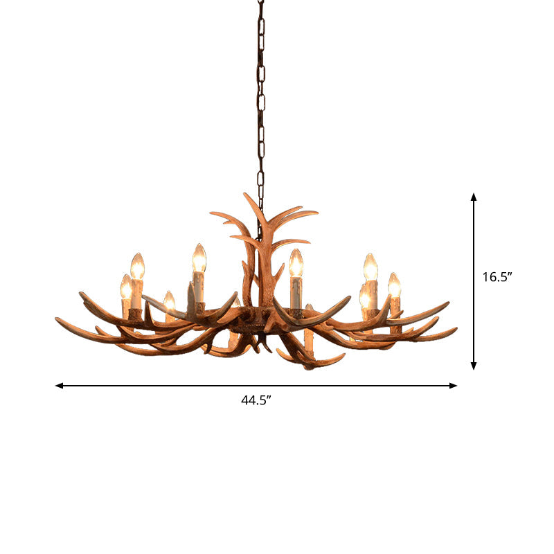 Faux Antler Bedroom Drop Lamp Traditional Resin 4/6/8 Bulbs Brown Chandelier Pendant Light