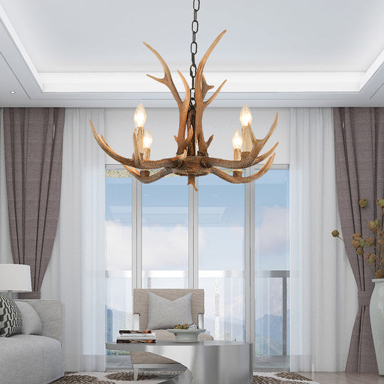 Brown Resin Hanging Chandelier Candelabra - 4/6/8-Bulb Traditional Suspension Light for Living Room