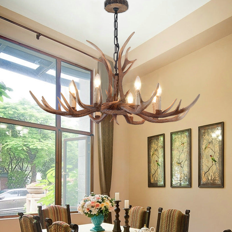 Brown Resin Hanging Chandelier Candelabra - 4/6/8-Bulb Traditional Suspension Light for Living Room