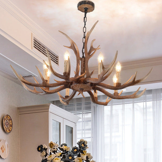 Brown Resin Hanging Chandelier Candelabra - 4/6/8-Bulb Traditional Suspension Light for Living Room