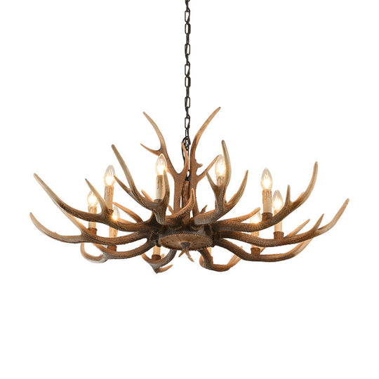 Brown Resin Hanging Chandelier Candelabra - 4/6/8-Bulb Traditional Suspension Light for Living Room