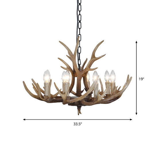 Brown 4/6/8 Heads Chandelier Lighting Rustic Resin Candle Suspension Lamp with Antler for Dining Room