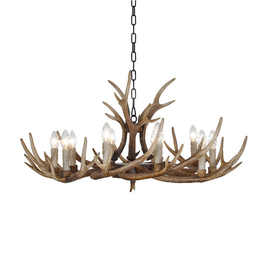 Brown 4/6/8 Heads Chandelier Lighting Rustic Resin Candle Suspension Lamp with Antler for Dining Room