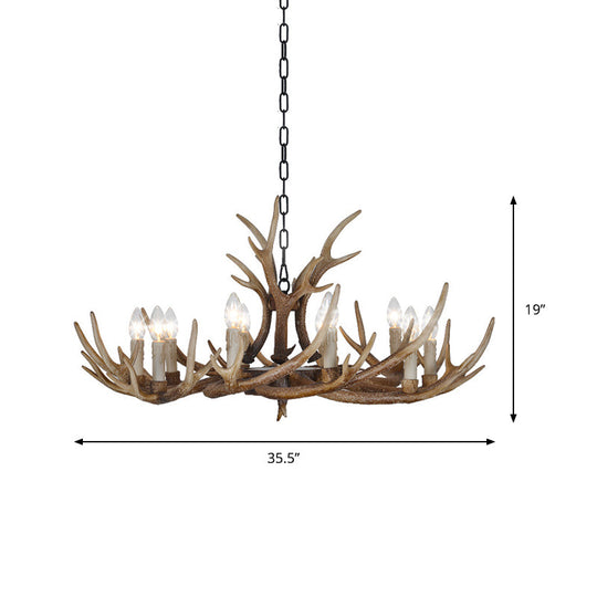 Brown 4/6/8 Heads Chandelier Lighting Rustic Resin Candle Suspension Lamp with Antler for Dining Room