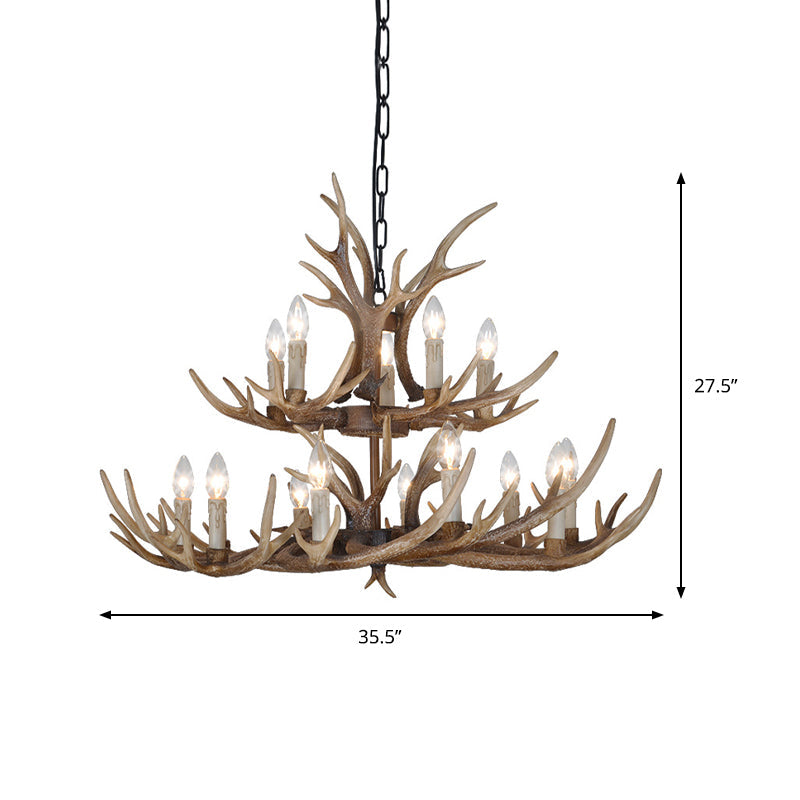 Brown 4/6/8 Heads Chandelier Lighting Rustic Resin Candle Suspension Lamp with Antler for Dining Room