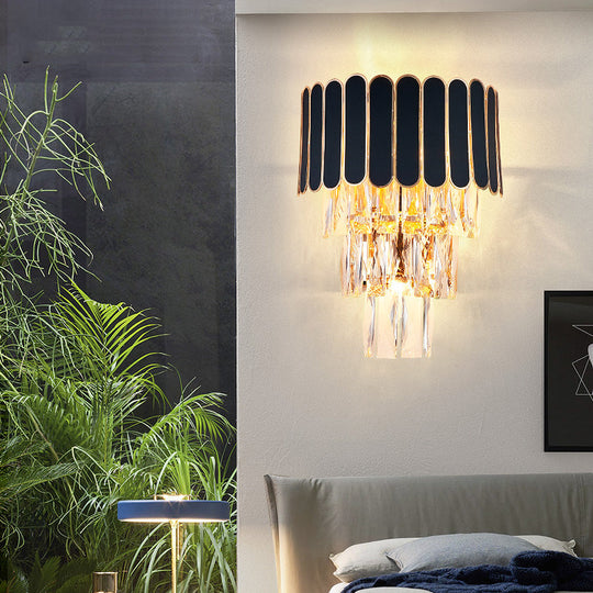 Minimalist Crystal Wall Sconce with 3 Bulbs - Black for Bedroom