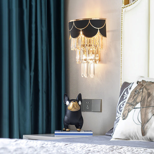 Minimalist Crystal Wall Sconce with 3 Bulbs - Black for Bedroom