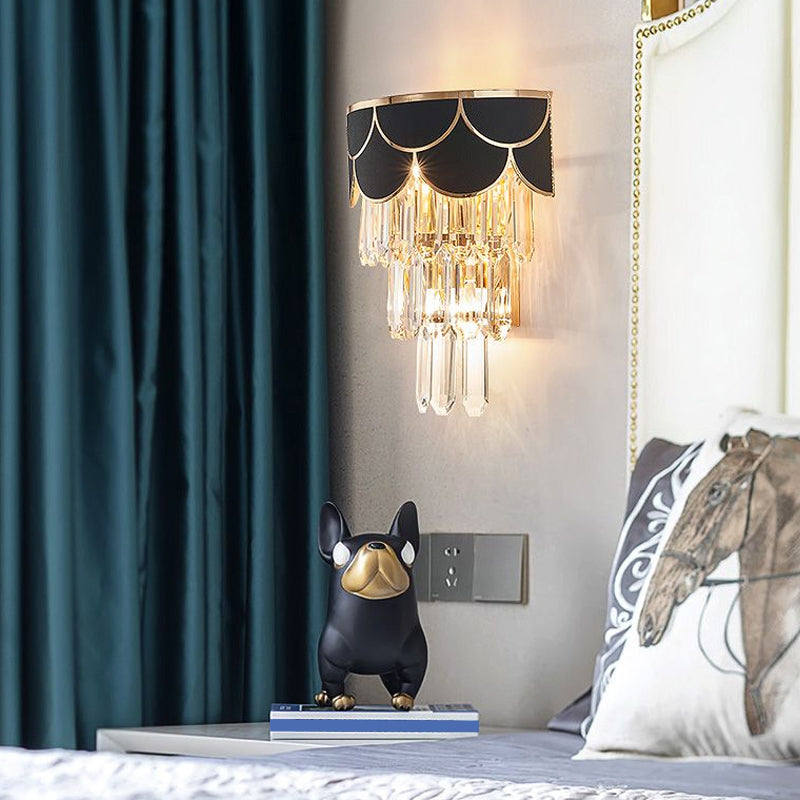 Minimalist Crystal Wall Sconce with 3 Bulbs - Black for Bedroom