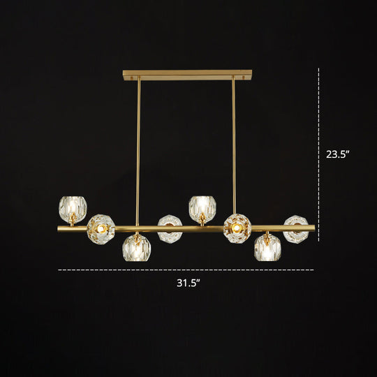Modern Gold Pendant Light with Crystal Dome Shade - Ideal for Restaurants or Over Kitchen Islands