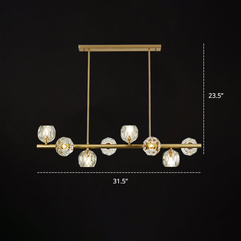 Modern Gold Pendant Light with Crystal Dome Shade - Ideal for Restaurants or Over Kitchen Islands
