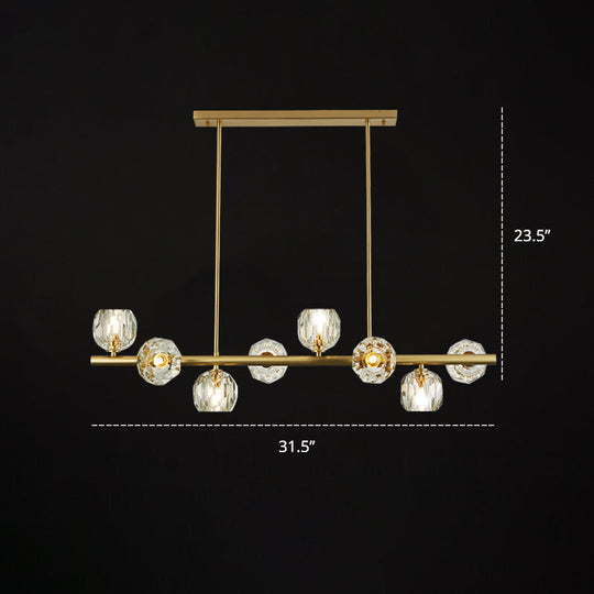 Modern Gold Pendant Light with Crystal Dome Shade - Ideal for Restaurants or Over Kitchen Islands