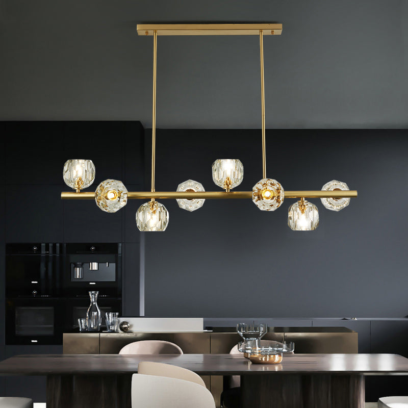 Modern Gold Pendant Light with Crystal Dome Shade - Ideal for Restaurants or Over Kitchen Islands