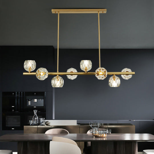 Modern Gold Pendant Light with Crystal Dome Shade - Ideal for Restaurants or Over Kitchen Islands