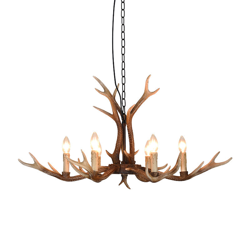 6/8 Lights Antler Ceiling Chandelier Rustic Khaki Resin Suspension Light for Restaurant