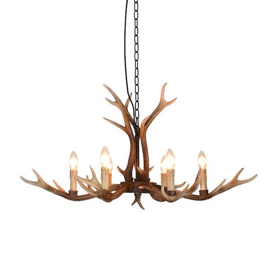 6/8 Lights Antler Ceiling Chandelier Rustic Khaki Resin Suspension Light for Restaurant