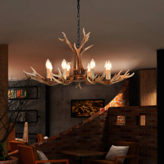 6/8 Lights Antler Ceiling Chandelier Rustic Khaki Resin Suspension Light for Restaurant
