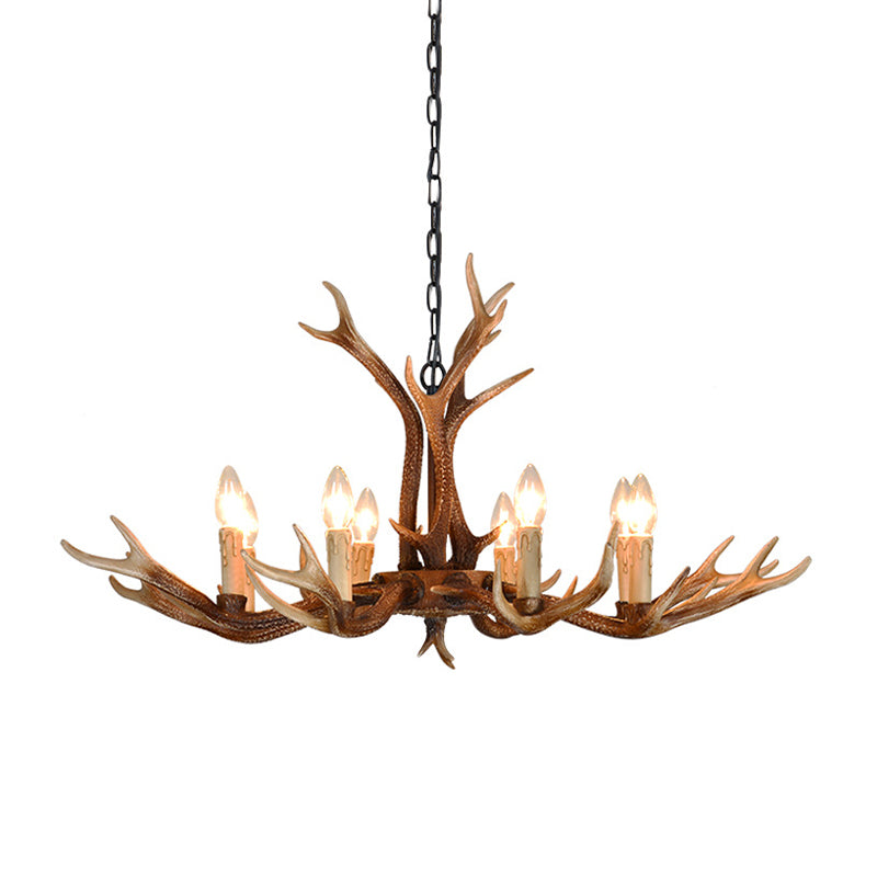 6/8 Lights Antler Ceiling Chandelier Rustic Khaki Resin Suspension Light for Restaurant