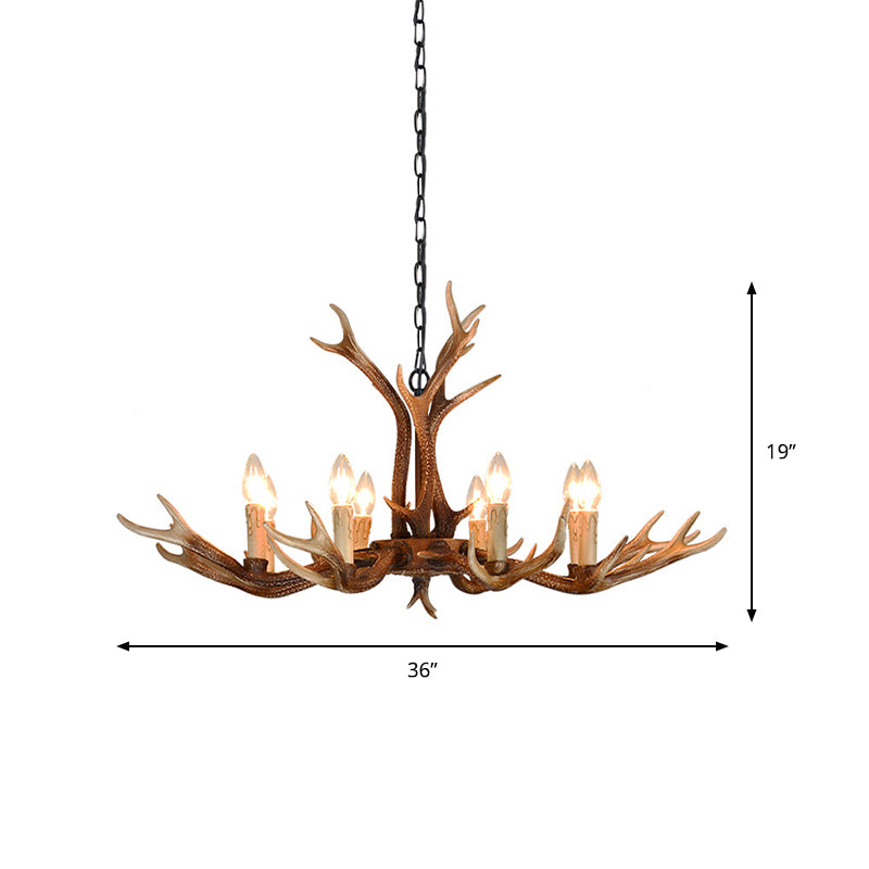 6/8 Lights Antler Ceiling Chandelier Rustic Khaki Resin Suspension Light for Restaurant