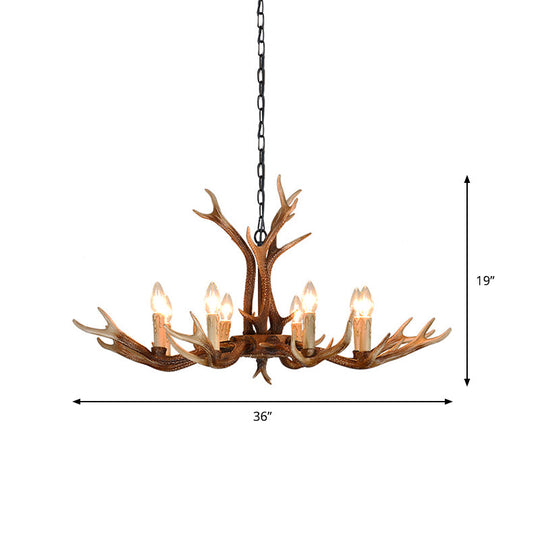 6/8 Lights Antler Ceiling Chandelier Rustic Khaki Resin Suspension Light for Restaurant