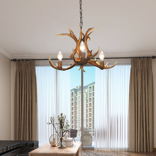 Khaki Resin Candelabra Hanging Chandelier - Traditional Pendant Ceiling Light for Living Room (3/5/6 Lights)