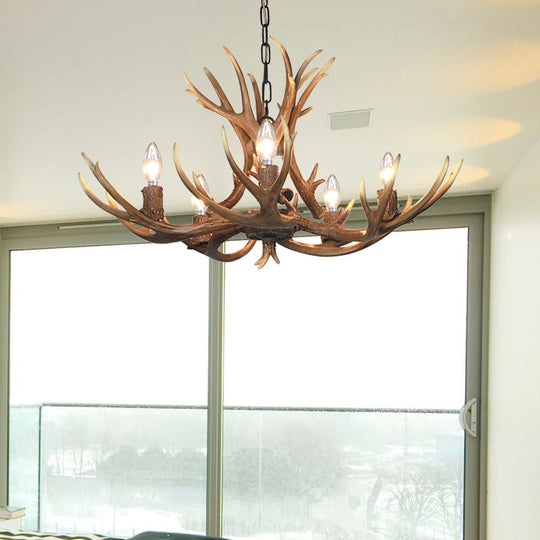 Khaki Resin Candelabra Hanging Chandelier - Traditional Pendant Ceiling Light for Living Room (3/5/6 Lights)