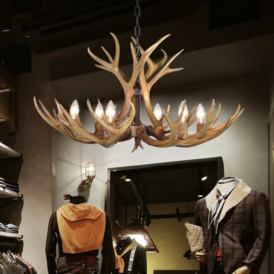 Khaki Resin Candelabra Hanging Chandelier - Traditional Pendant Ceiling Light for Living Room (3/5/6 Lights)