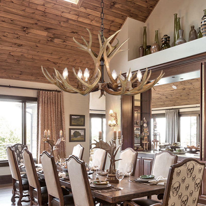 Khaki Resin Candelabra Hanging Chandelier - Traditional Pendant Ceiling Light for Living Room (3/5/6 Lights)