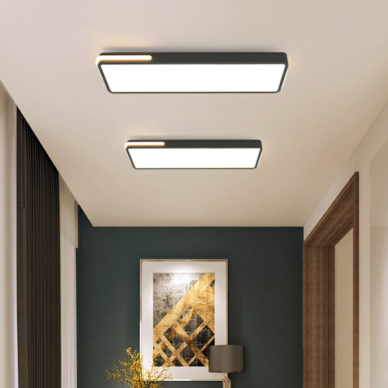 Minimalistic LED Flush Light in Black - Rectangular Corridor Flush Mount with Acrylic Cover